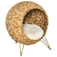 thumbnail image 2 of Weaved Cat Bed, Elevated Hand-Woven Braided Banana Leaf Kitten House Condo with Cushion, Natural, 2 of 9