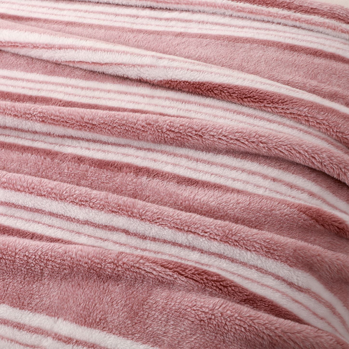 Berkshire Blanket Eco Plush Blanket, Full/Queen, Blush Stripe