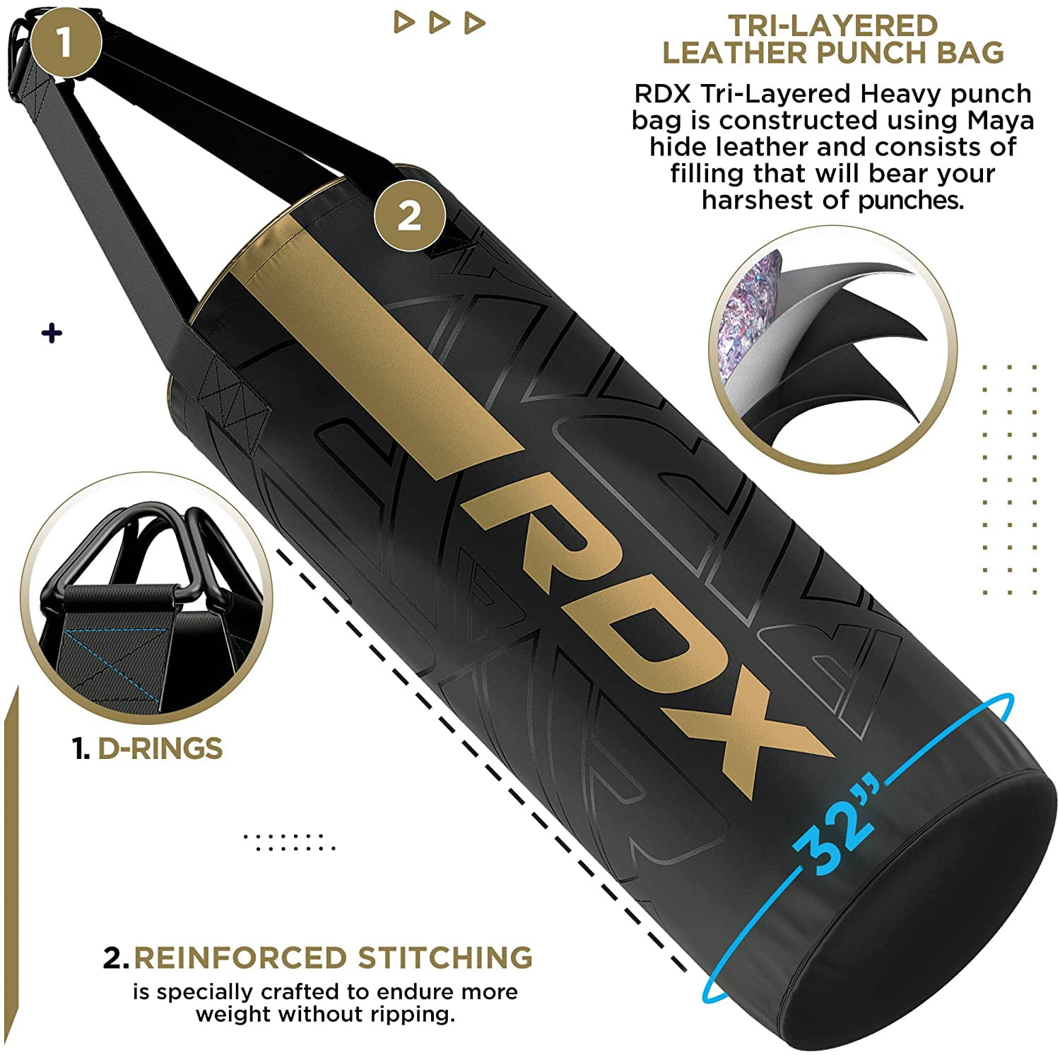 RDX Kids Maya Hide NTEARX Leather Punching Bag with Kara Bag Gloves, 2 ft, Black