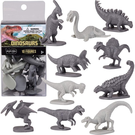 SCS Direct Wicked Duals Mini Dinosaur Action Figure Playset 10 pc Toy Collection - Unique Sculpted Animal Figurines for Party Favors, Dioramas