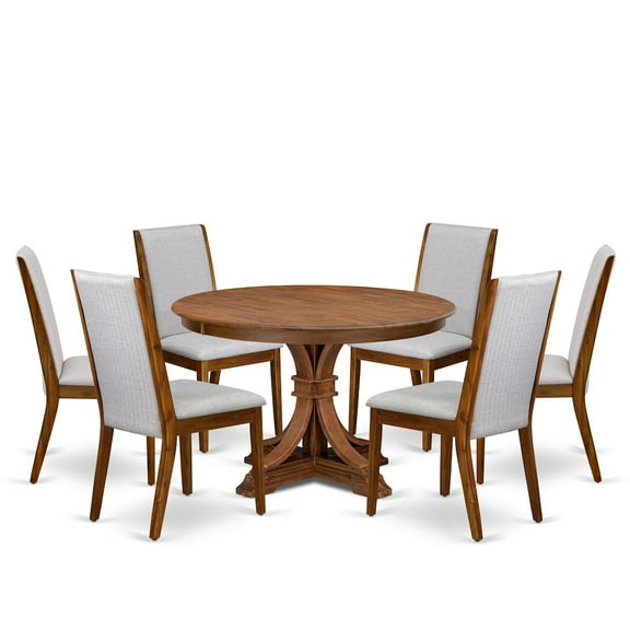 Luxe by East West Furniture 7-Piece Dining Room Set A Modern Table, 6 Grey Linen Fabric Dining Chairs