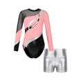 thumbnail image 3 of Miutii Girls Athletic Biketard 2 Piece Leotards with Shorts Set Long Sleeve Gymnastics Jumpsuit Pink&Silver 10, 3 of 5