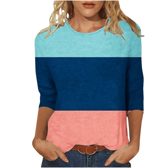 Oalirro 3/4 Sleeve Tops for Women Summer Dressy Loose Fit Round Neck Womens Long Sleeve Tops Dressy Casual