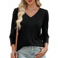 thumbnail image 2 of Womens 3/4 Sleeve Tops with Buttons V-Neck Summer Outfits Casual Shirts Beach Vacation Fall Clothes 2025 Black XXL, 2 of 7