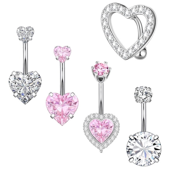 Delicate Heart Steel Belly Button Ring Set 5pcs Feminine Navel Piercing Jewelry