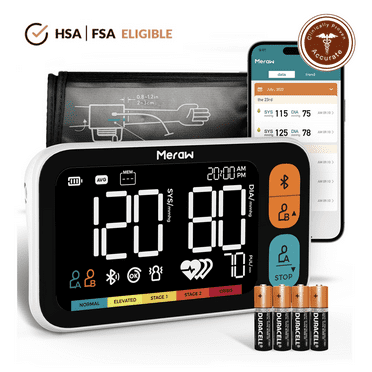 Meraw Blood Pressure Monitor for Home Use, Automatic, Bluetooth App, Dual User, Large Cuff 8.6–16.5", Irregular Heartbeat Detection
