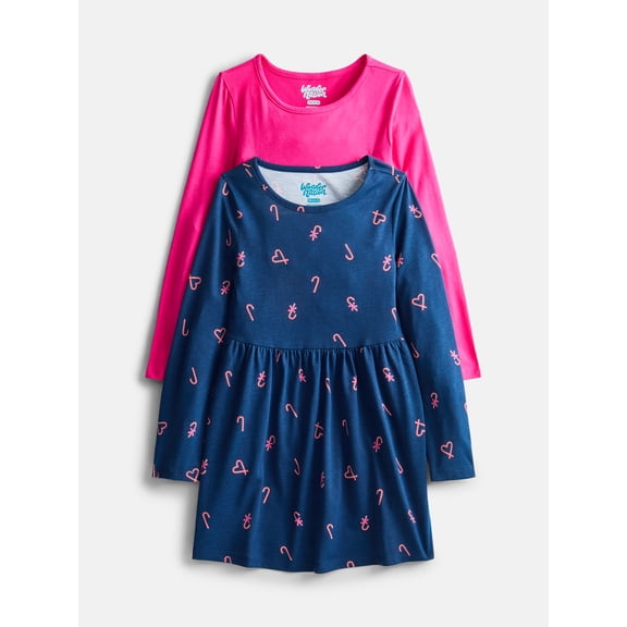 Wonder Nation Girls Long Sleeve Dress, 2 Pack, Sizes 4-18 & Plus
