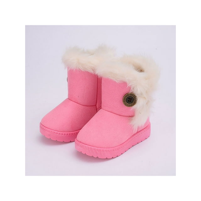 MAWCLOS Kids Winter Boot Mid Calf Warm Ankle Booties Plush Collar Fuzzy Snow Boots Button Travel Bootie Pink 7toddlers