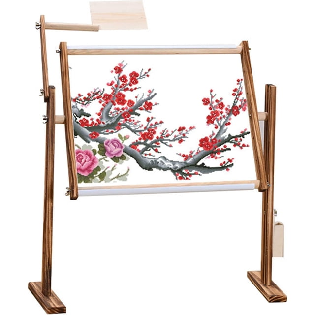 Adjustable Cross Stitch Frame Stand, Needlework Table Pine Wood Adjustable Height Quilting Frame Embroidery Stand With Accessories Kit For Home