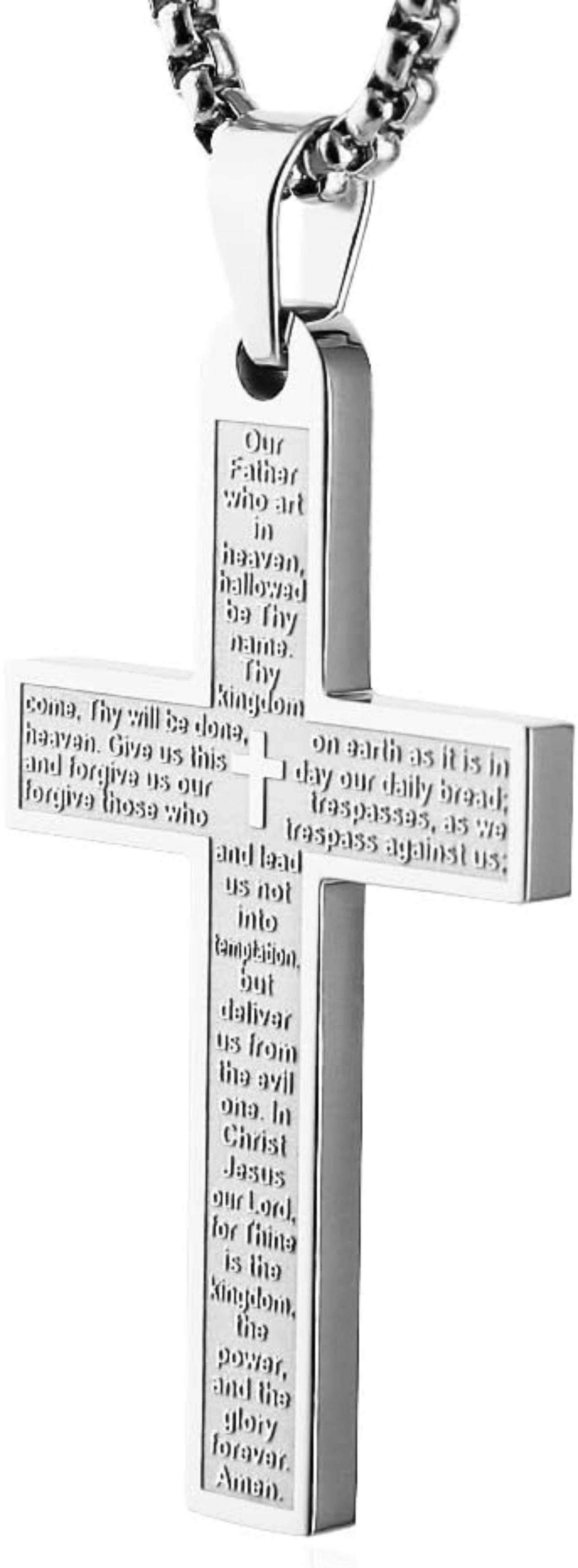 Celvieroot Stainless Steel Mens Womens Cross Necklace Lord's Prayer Pendant, 4 Colors Available