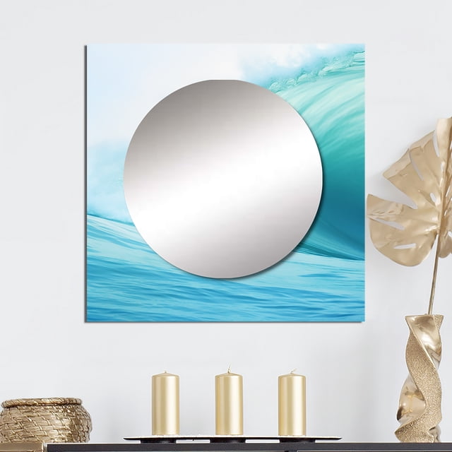 Designart "Spiraling Turquoise Wondrous Wave I" abstract spirals Square Mirror For Wall Decor - Large Turquoise Square Printed Wall Mirror Art - Square Modern Mirror - Wall Mounted Square Mirror