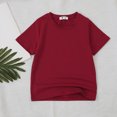 thumbnail image 2 of shoper Girls Tshirts Solid Color Crew Neck Summer Girls Tees Cotton Short Sleeve Casual Daily Pullover Tops Toddler Clothes For Boys and Girls 140, 2 of 4