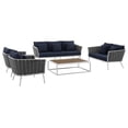 thumbnail image 2 of Modway Stance 5 Piece Outdoor Patio Aluminum Sectional Sofa Set in White Navy, 2 of 10