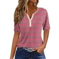 thumbnail image 2 of Ayolanni Trendy Tops for Women V-Neck Short Sleeve Striped Pullover T-Shirts Shirts for Women Trendy, 2 of 5