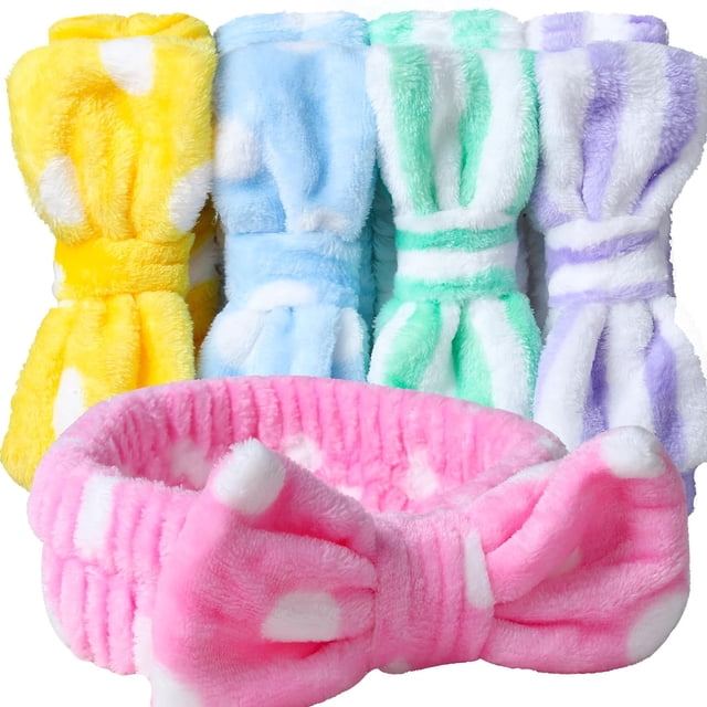 ShiYe toys store Diadema de maquillaje, diadema de spa, diademas con lazo, diademas para lavarse la cara, maquillaje, spa de ducha, diadema de microfibra para niñas y mujeres, regalo, 5 piezas