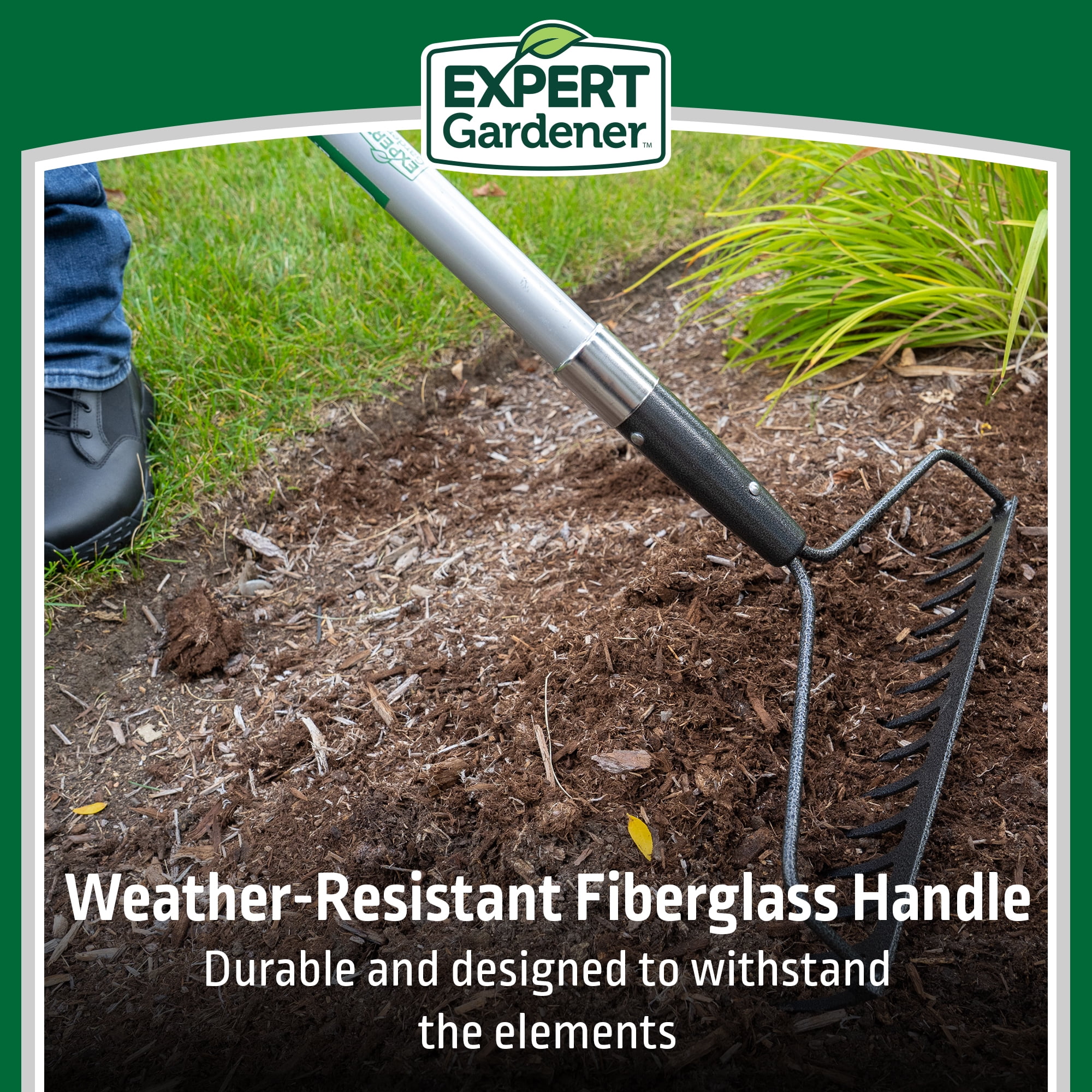 Expert Gardener Fiberglass Bow Rake with Comfort Grip and 14-Tine Design