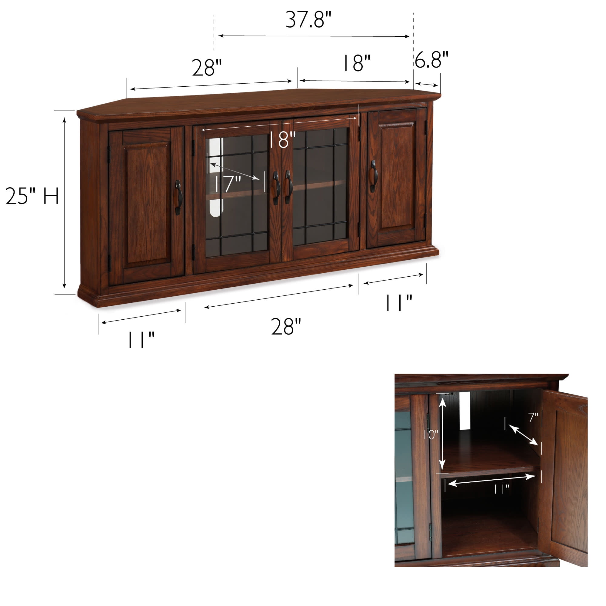Leick Home Burnished Oak Corner TV Stand with Enclosed Storage for TVs up to 60 inches