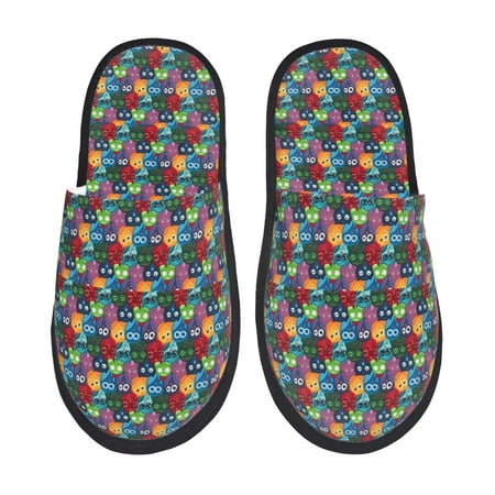 Balery Funny Owls Slient Indoor Furry Fleece Comfort House Shoes Soft Non-Slip Home Shoes Cotton slippers House Slippers-- Large