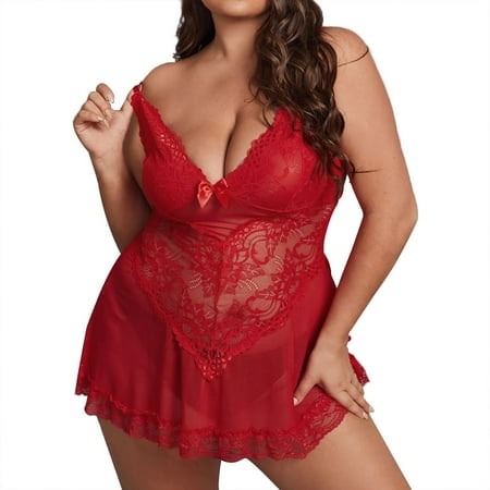uublik Womens Lingerie Sets Valentine s Day Sleepwear Chemise Dress Lace Nighty Nightgowns Red XXXL