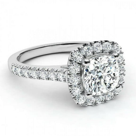 HeartsAndYou 2.5ct Cushion Cut Moissanite Halo Womens Engagement Ring for Women 18k White Gold over Silver