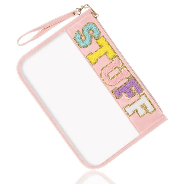 Bolso transparente Izuzta Chenille Letter Stuff, rosa para mujer