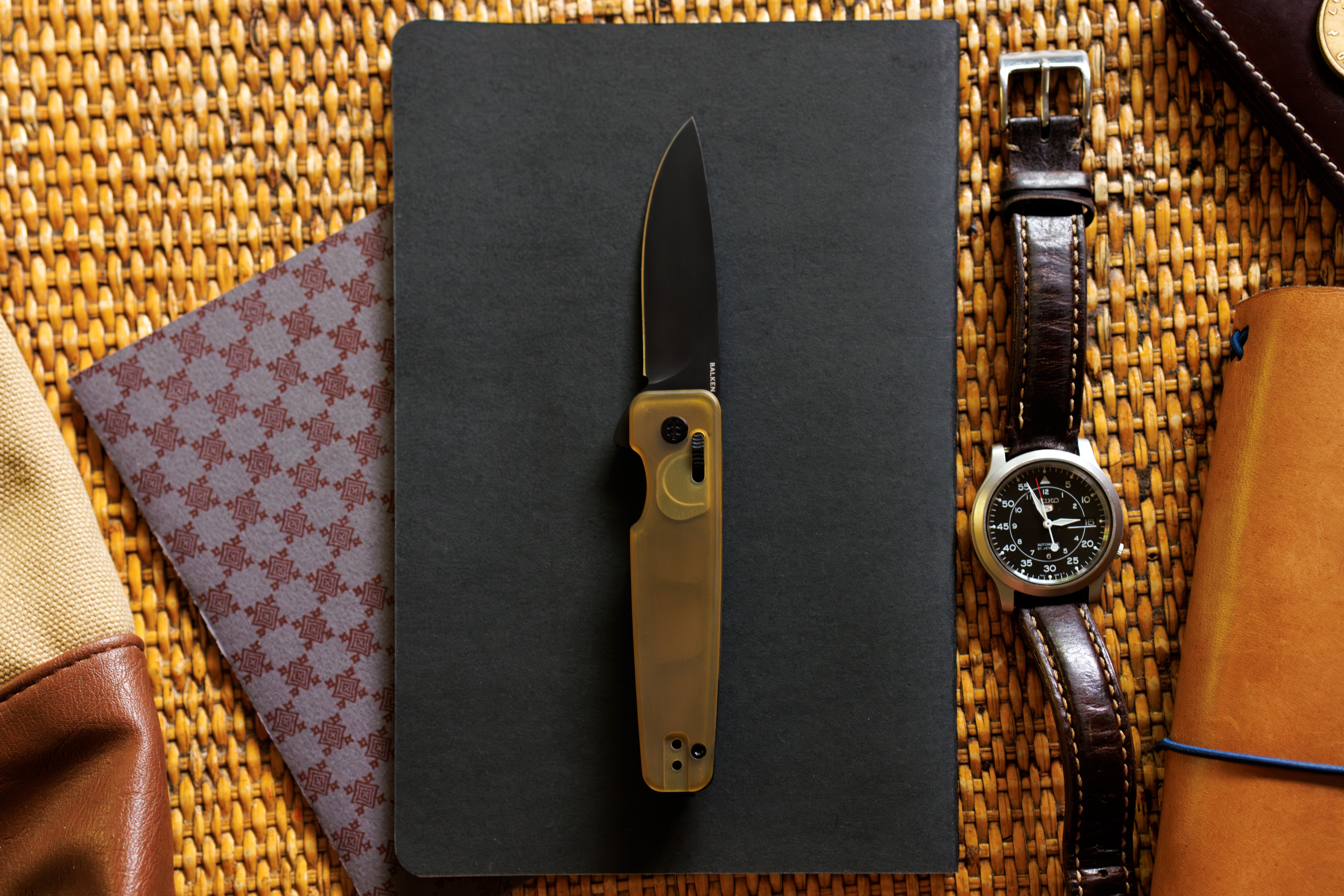 Swiss Tech Balken Folding Knife, Ultem, D2 Steel, Back Flipper, PEI, Ball Bearing