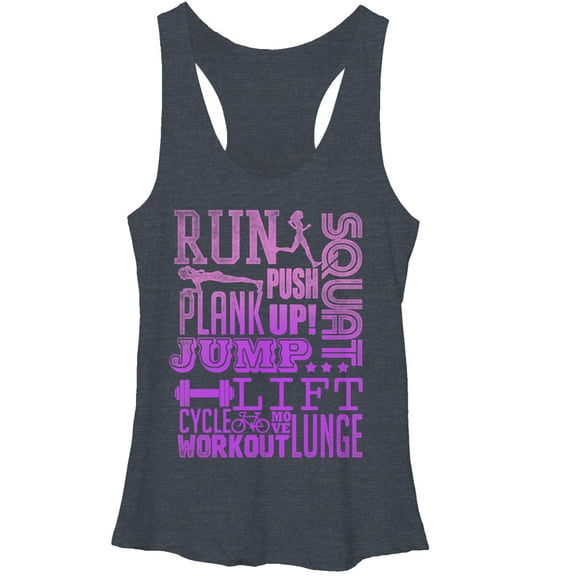Women's CHIN UP Run Squat Jump Workout Racerback Tank Top Navy Blue Heather X Large
