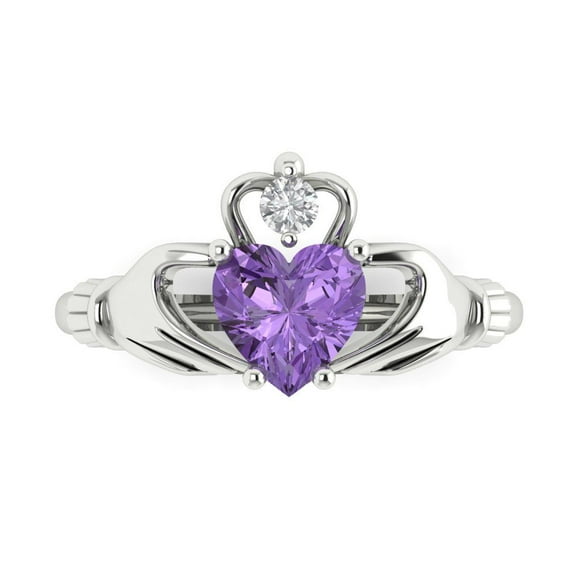 Claddagh Engagement Ring for Women - 1.05ct Simulated Alexandrite in 14K White Gold Promise Ring