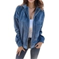 thumbnail image 3 of Yokua Women's Corduroy Drawstring Hooded Pocket Zip Up Jacket Loose Shacket Coat, 3 of 8