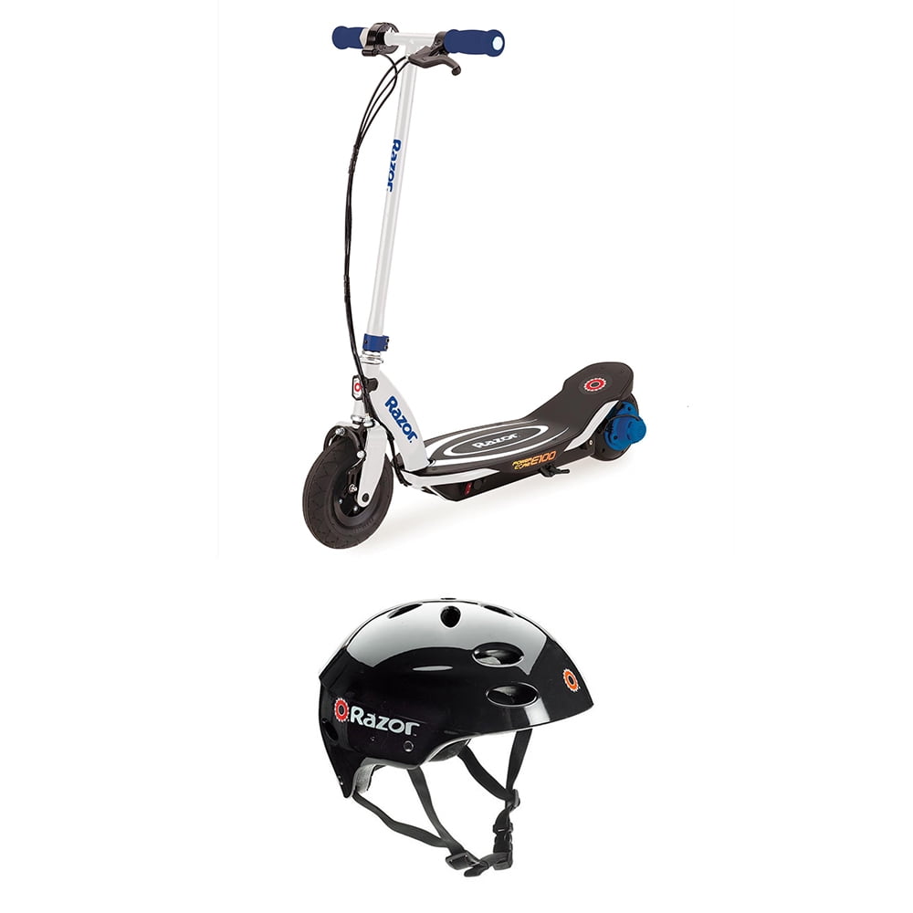 Razor Power Core E100 Kids Ride On Electric Motor Scooter w/ Youth Helmet, Blue