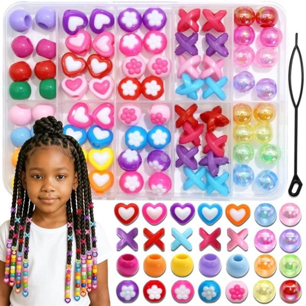 80 cuentas multicolores con forma de corazón y flor para trenzar el cabello de los niños.