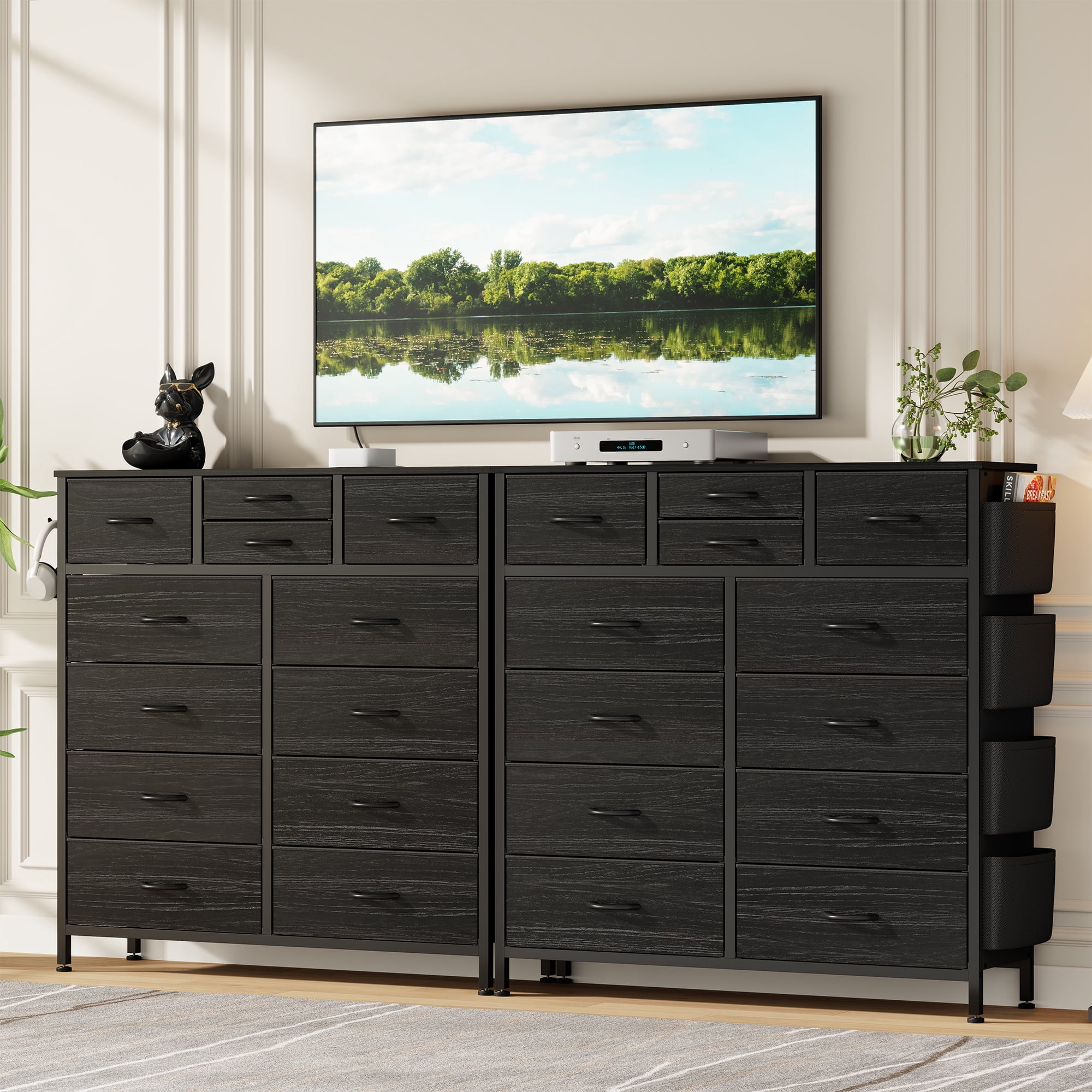 LainTene 12 Drawers Dresser for Bedroom, Fabric Closet Chests Organizer Tower Furniture with Wooden Top Metal Frame for Clothes, Room, Living Room, Hallway，Black