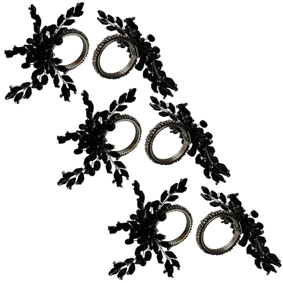 ITOS365 Napkin Rings Set of 6 for Dining Table Decoration Parties Everyday Metal Napkin Holder Leaf Black (Pack of 6)