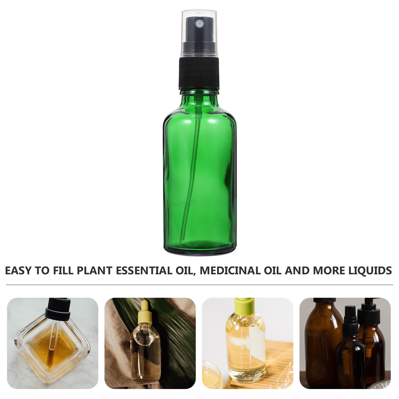 FOLOYORI 6Pcs Green Essential Oil Bottles Leak Proof Refillable Glass Spray Bottles