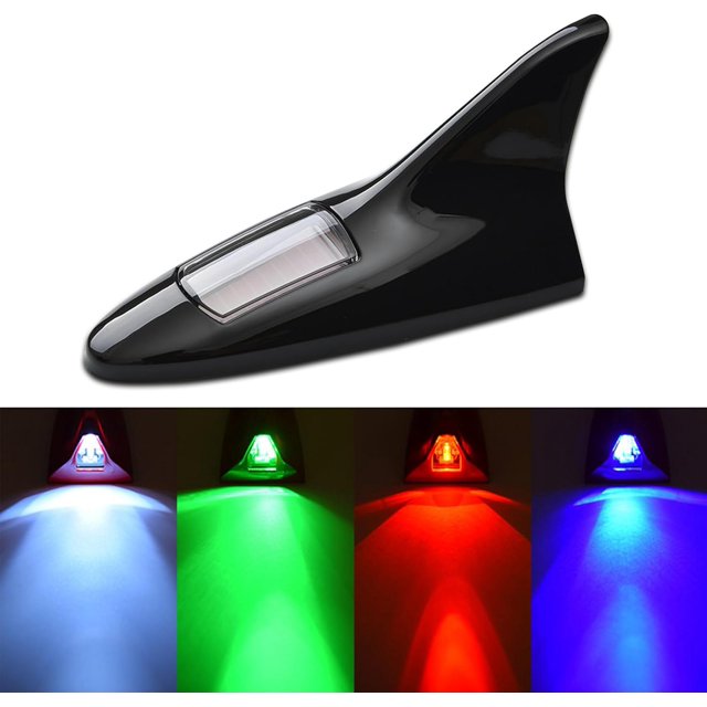 CHAO Antena de aleta de tiburón con energía solar, luz trasera de advertencia LED, universal para la mayoría de los automóviles, SUV y furgonetas (negro, paquete de 1)
