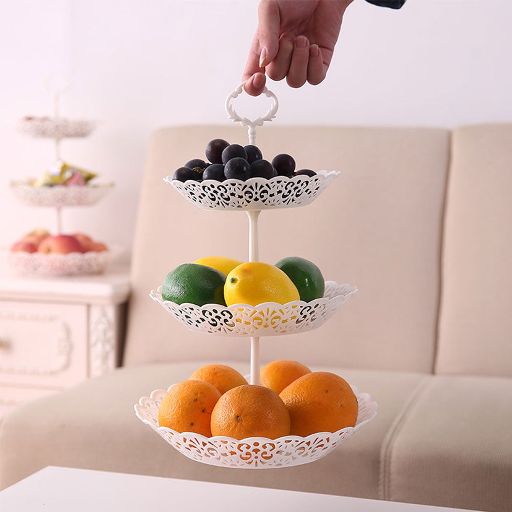 bjduck99 1Set Three Layer Hollow Fruit Snacks Candy Plate Dessert Nuts Stand Shelf Holder White
