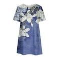 thumbnail image 4 of CHUANK Robe d'Été pour Femmes, Vacances à la Plage, Bohème, Plissée, Longueur Genou, Évasée, Midi, Robes d'Été pour Femmes, Décontractée, Col Ras du Cou, Manches Courtes, Imprimé Floral, Grande Taille, Robe de Fête Soleil, Noir, M, 4 of 5