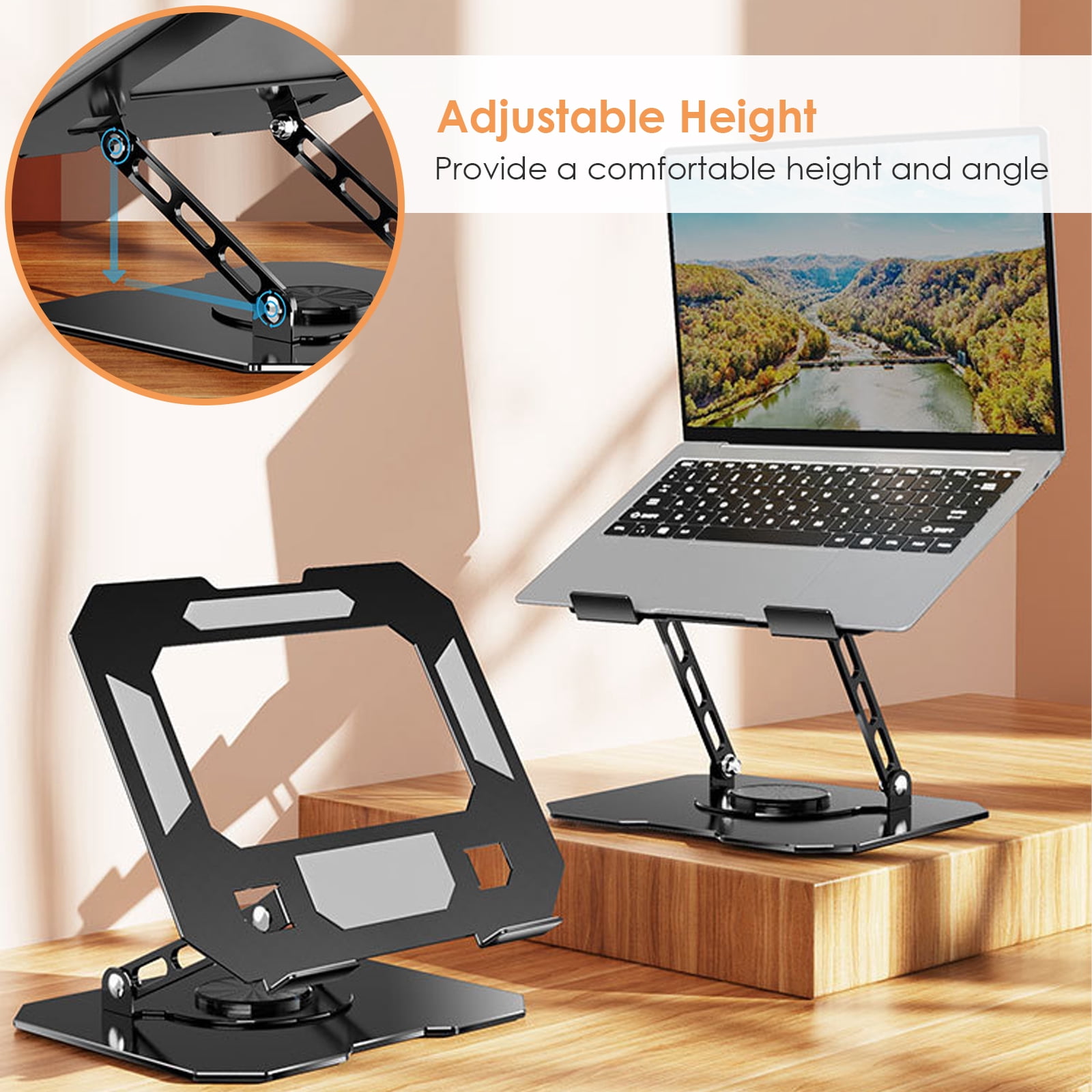 SINGOMON Laptop Stand, Adjustable, with 360° Swivel Base, Ergonomic Laptop Lift Stand - for MacBook Pro Air (10-16 inch) - Black