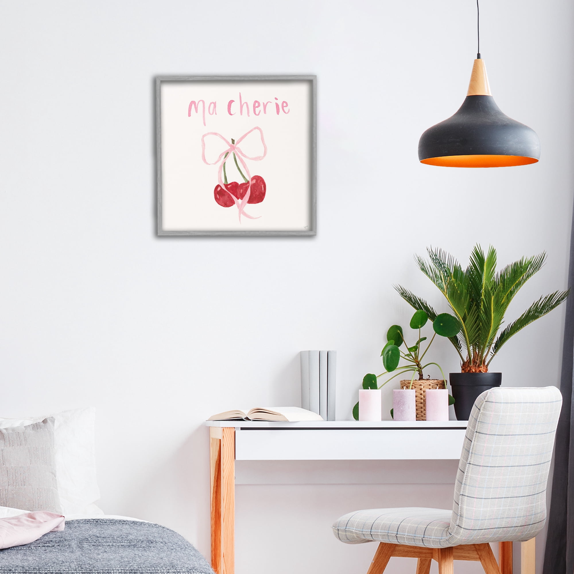 Stupell Industries Ma Cherie Ribboned Cherries Gray Framed Giclee Art, design by Lucille Price