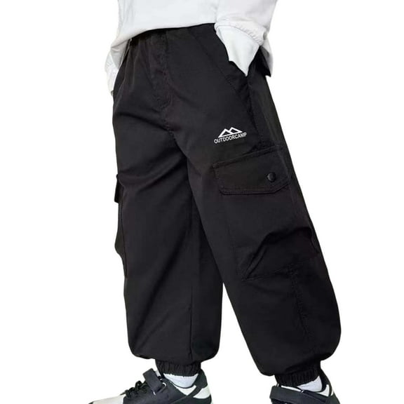ZXLBBD Boy's Cargo Pants for Fall Joggers with Multiple Pockets Comfortable Solid Color Trousers for Kids Youth School Fashion Casual Daily Wear,Black,Size 6 Y-7 Y