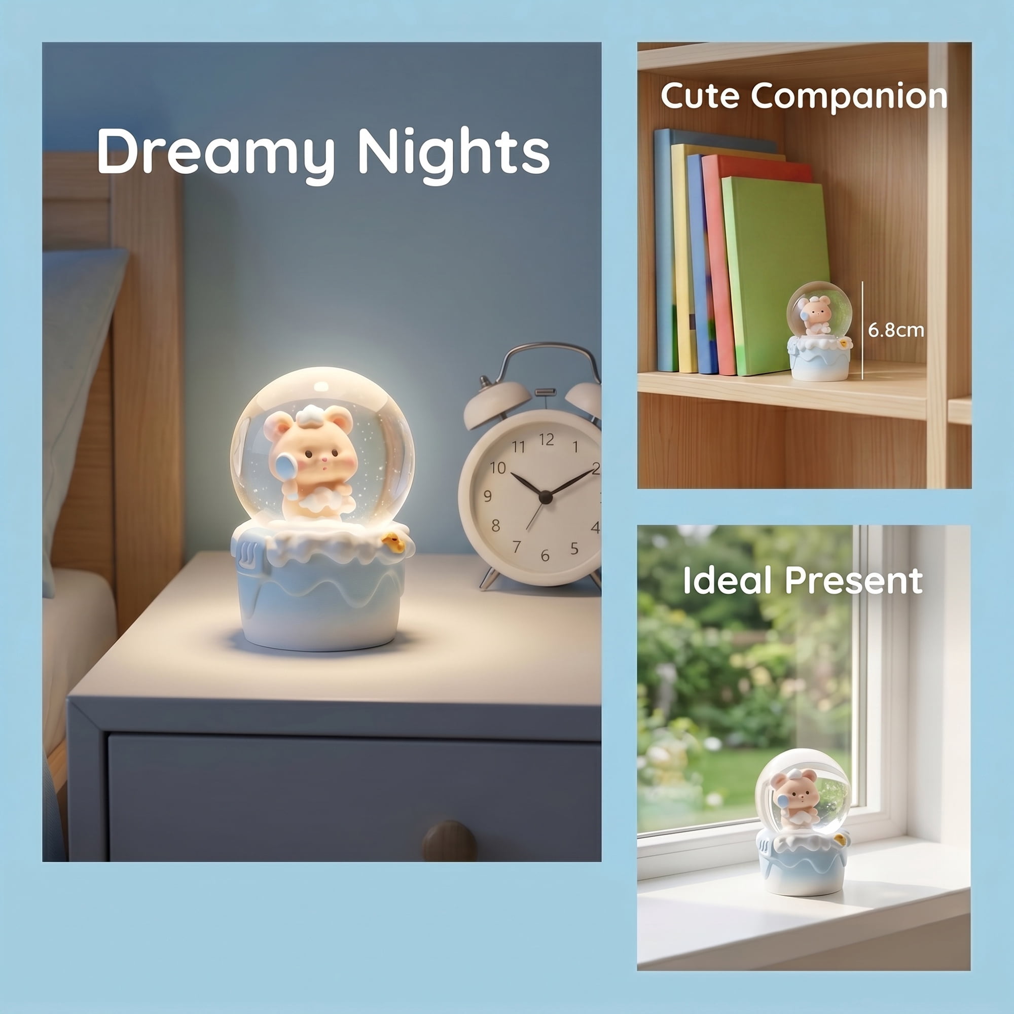 Unique Bargains Cartoon Light Up Crystal Ball Mini Resin Snow Globe LED Sphere Blue