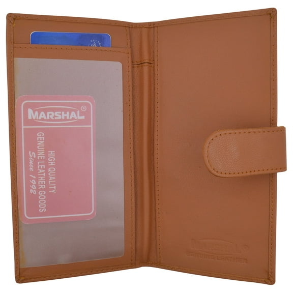 Genuine Leather Tan Basic Checkbook Holder with Snap Closure