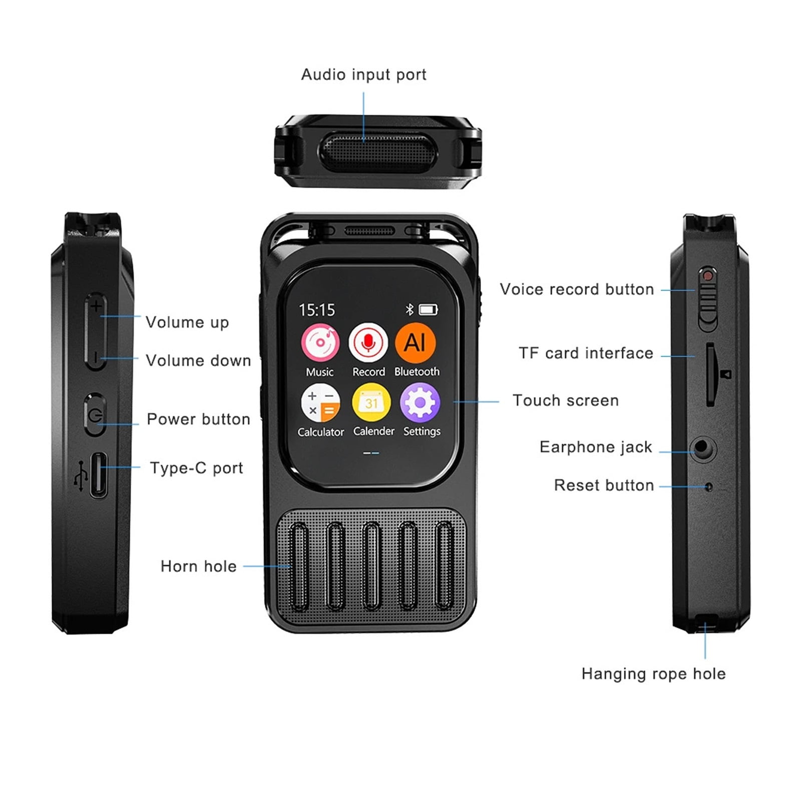 Voice Recorder Real-Time Translation Voice to Text Blue Tooth Connect Touchable Screen Recorder
