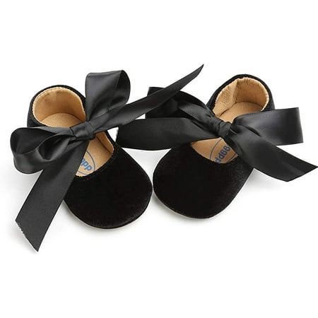 

QWZNDZGR Baby Girls Mary Jane Flats Anti-Slip Rubber Sole Bow Toddler Princess Dress Shoes