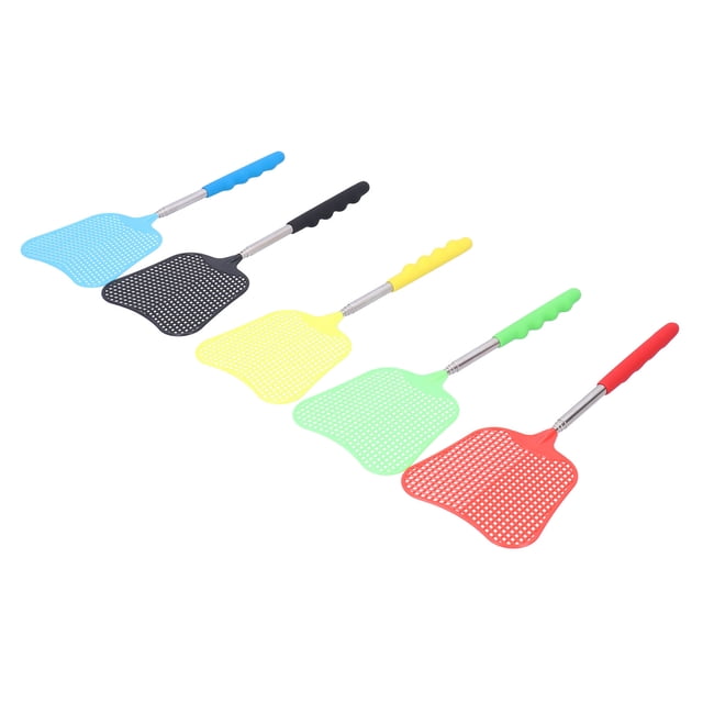 Ymiko 5X Plastic Fly Swatter With Retractable Rod Thicken Plantain‑Shaped Fly Swatt JK