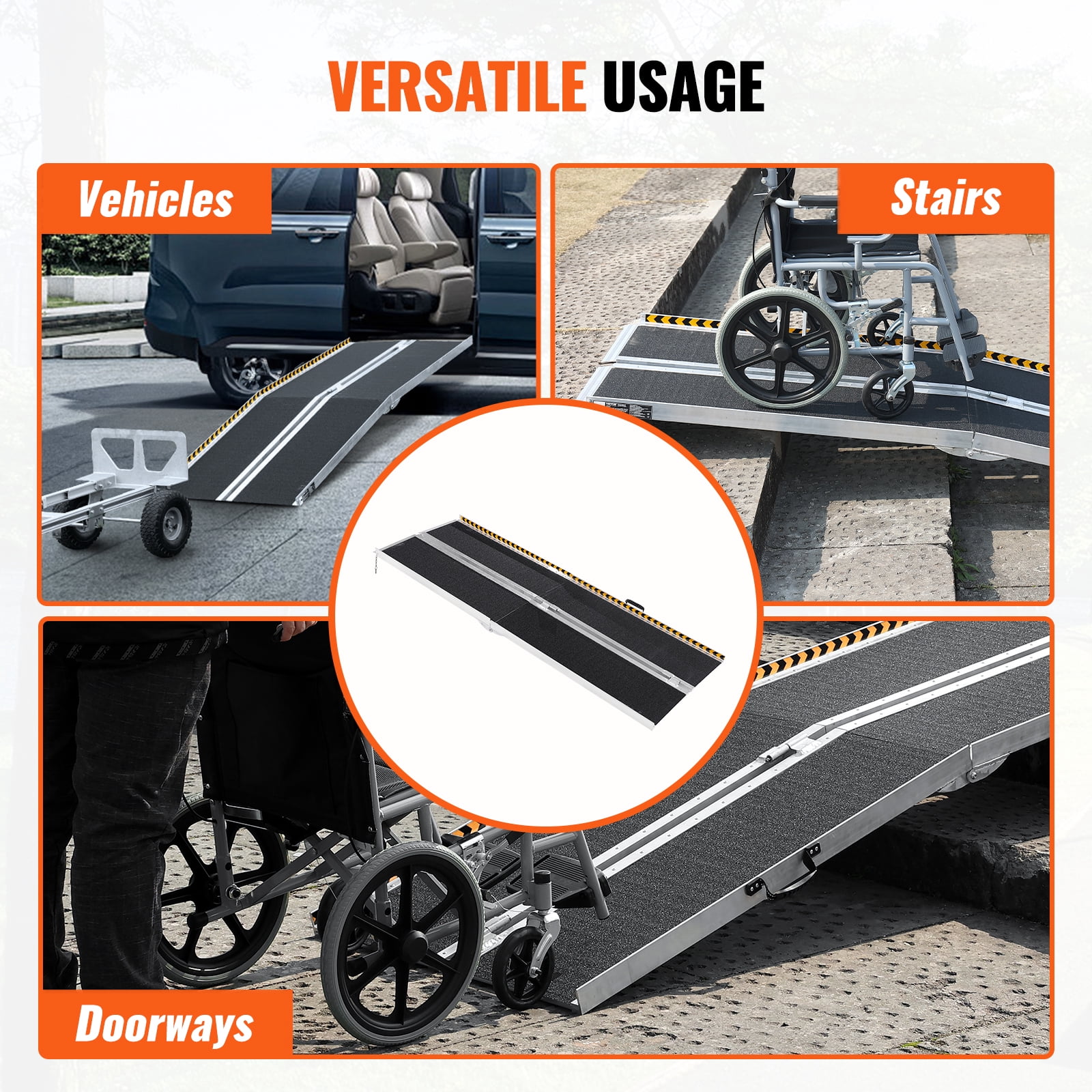 KFFKFF Folding Wheelchair Ramp Portable Aluminum Threshold Ramp 8 ft 800 lbs
