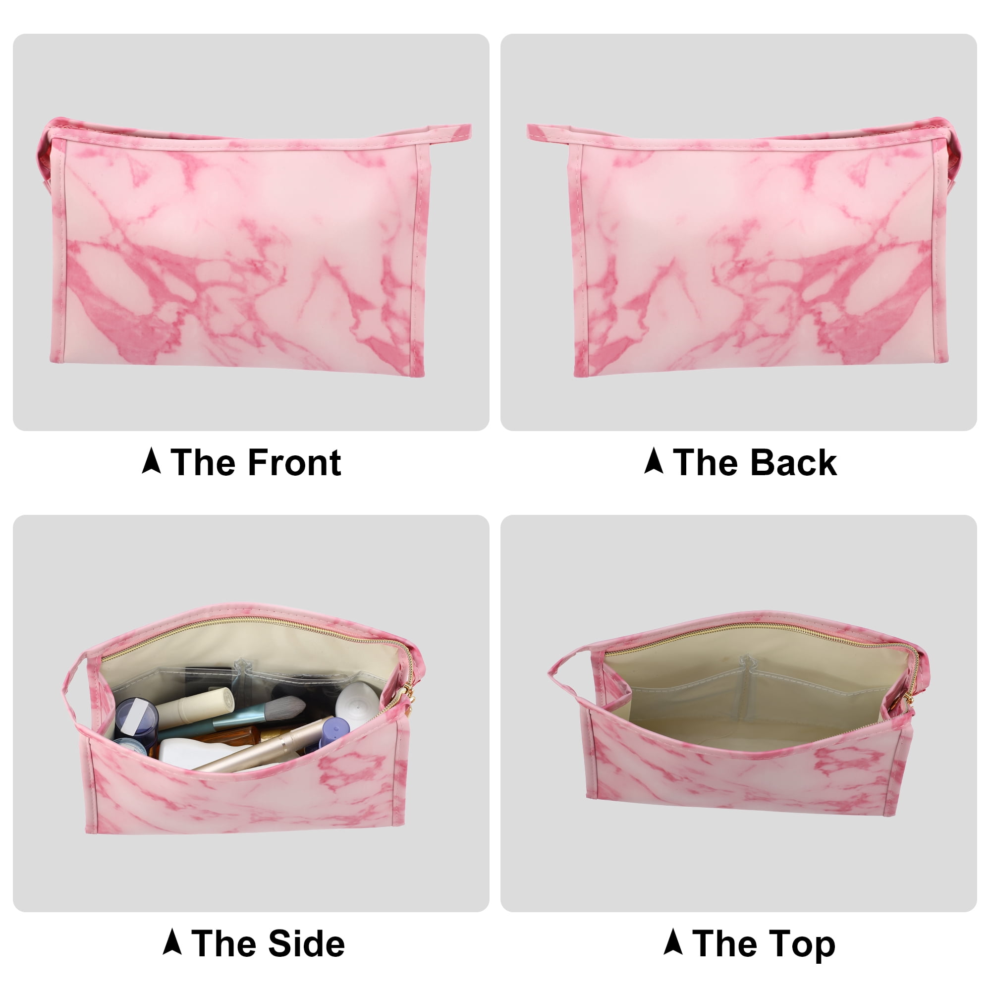 Unique Bargains Floral Makeup Bag Zipper Flower Cosmetic Pouch Pink