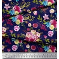 thumbnail image 3 of Soimoi Blue Cotton Duck Fabric Feather,Leaves & Ranunculus Floral Print Fabric by the Yard 56 Inch Wide, 3 of 3