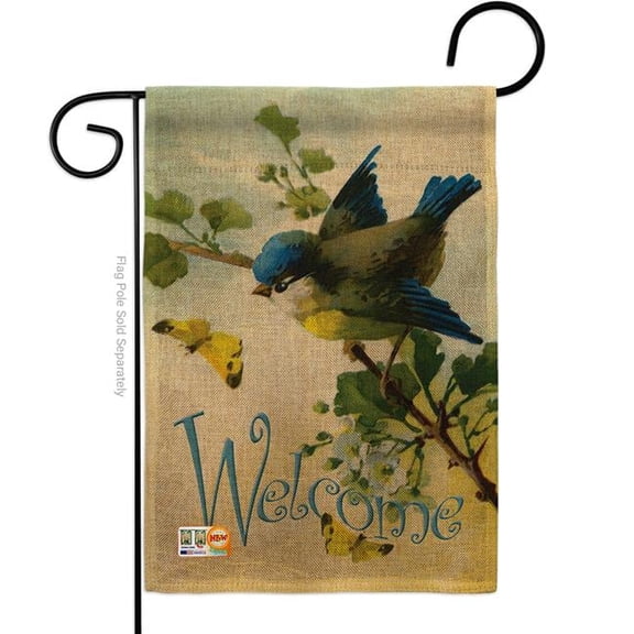 Breeze Decor BD-BI-G-105038-IP-DB-D-US12-AM 13 x 18.5 in. Welcome Birds Burlap Garden Friends Impressions Decorative Vertical Double Sided Flag
