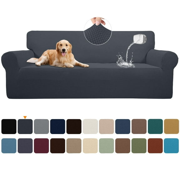 Sanmadrola 100% Waterproof Sofa Cover Non Slip Couch Cover Stretch Slipcover Leakproof Couch Protector for Kids Dogs Cats Pets, Dark Gray, Sofa